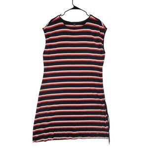 Tommy Hilfiger Stripe Dress XL Red White Blue Drawstring Side Jersey Knit Preppy